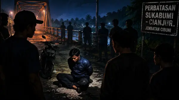 Ilustrasi. Warga meringkus maling motor di perbatasan Sukabumi-Cianjur. (Sumber Foto: AI)
