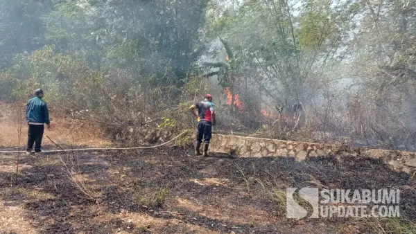 Tim gabungan saat berupaya memadamkan kobaran api yang menghanguskan lahan dan kebun di Tamanjaya Ciemas Sukabumi, Selasa (1/9/2026). (Sumber Foto: Istimewa)