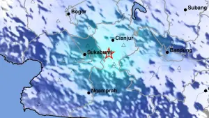 Episenter gempa M4,3 Cianjur pada Selasa (1/9/2026). (Sumber Foto: BMKG)