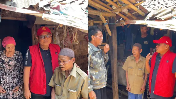 Anggota DPRD Jawa Barat Muhammad Jaenudin saat mengunjungi rumah warga yang tidak layak huni di Desa Damarreja, Nagrak, Kabupaten Sukabumi, Sabtu (29/8/2026) | Foto : Tim Adc