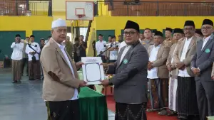 Bupati Sukabumi Asep Japar saat menghadiri Pelantikan Pengurus MUI Kabupaten Sukabumi periode 2026-2031 di Komplkes Pusbangdai, Cikembar, Selasa (1/9/2026) | Foto : diskominfosan