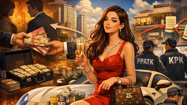 Ilustrasi - Ani-ani bukan sekadar gosip glamor. Di balik tas mewah dan mobil sport, mereka bisa jadi ‘mesin pencuci uang’ pejabat korup. (Sumber : AI/Copilot).