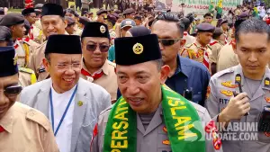 Kapolri, Jenderal Polisi Listyo Sigit Prabowo saat menghadiri Kemah Nasional Pramuka PUI di Sukabumi. Kamis (3/9/2026). (Sumber: SU/Asep Awaludin)