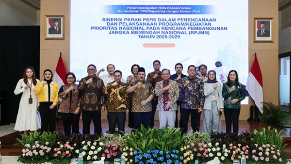 Kepala Bappenas Rachmat Pambudy bersama Ketua Dewan Pers Komaruddin Hidayat dalam Perencanaan dan Pelaksanaan Program/Kegiatan Prioritas Nasional (RPJMN) 2025–2029, Jakarta, Kamis (3/9/2026). (Sumber : Istimewa.)