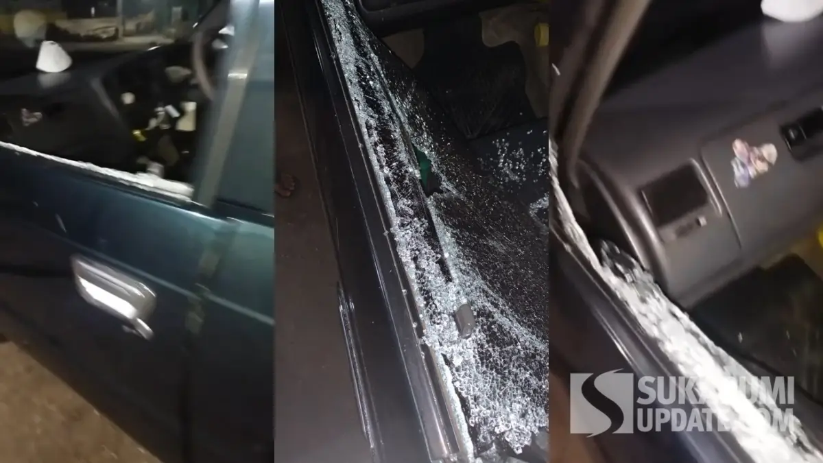 Kondisi mobil Ade yang dibobol maling modus pecah kaca di Cibadak Sukabumi. | Foto: Tangkapan layar video/Ist