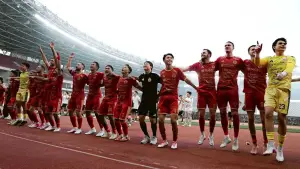 Selebrasi para pemain Persija usai kalahkan Persib di Super League 2026/2027. (Sumber: web/persija.id)