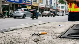 Ilustrasi buang puntung rokok sembarangan. (Sumber Foto: AI)