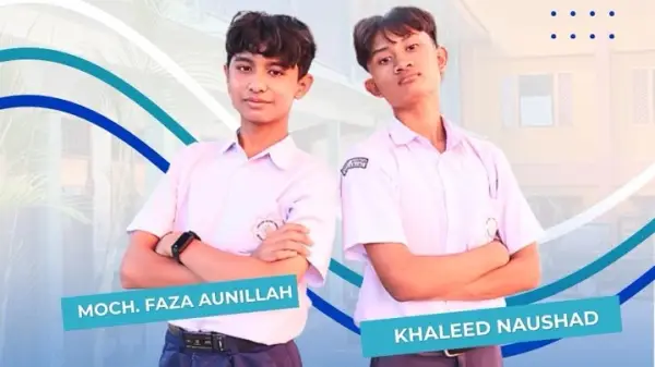 Dua pelajar SMPIT Adzkia 1 Sukabumi, Moch Faza Aunillah Zakaria dan Khaleed Naushad Fauzi, masuk babak final KREASI 2026 di UGM, Yogyakarta. | Foto: SMPIT Adzkia 1 Sukabumi