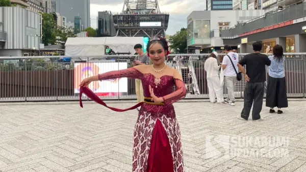 Siti Dalfa Elina (20 tahun), penari asal Kecamatan Surade, Kabupaten Sukabumi, dalam agenda Opening Ceremonial Asian Games 2026 di Oasis 21, Sakae, Nagoya, Jepang, Sabtu (19/9/2026). | Foto: Istimewa