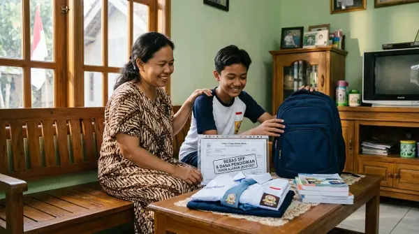 Ilustrasi pelajar Jabar menerima bantuan pendidikan gratis. (Sumber Foto: AI)