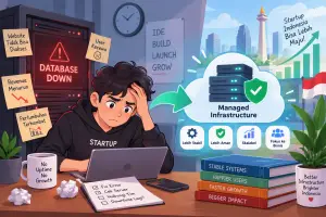 Bagi startup yang sedang scaling, setiap detik sistem down bukan cuma masalah error teknis biasa. (Sumber : AI/Copilot).