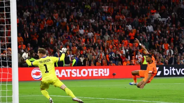 Aksi Cody Gakpo saat membela Belanda menghadapi Jerman di UEFA Nations League 2026/2027 (Sumber: web/reuteus.com)