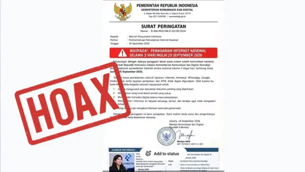 Surat peringatan terkait Internet padam selama 3 hari. (Sumber : Istimewa.)