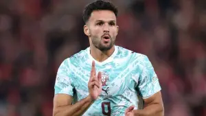 Aksi Goncalo Ramos saat mencetak gol untuk Portugal menghadapi Norwegia di UEFA Nations League 2026/2027. (Sumber: web/espn.com)
