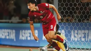 Aksi Mitchell Baker setelah cetak gol untuk Timnas Indonesia ke gawang Bangladesh di FIFA ASEAN Cup 2026. (Sumber: Instagram/@timnasindonesia)