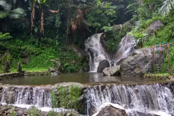 Curug Emas Pinang Gading, salah satu air terjun yang tersembunyi di balik rimbunnya hutan kaki Gunung Salak. (Sumber : Gmaps)