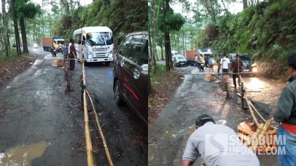 Kondisi ruas Jalan Cipanas di Kabandungan, Kabupaten Sukabumi, yang mengalami retakan setelah hujan dengan intensitas tinggi, Kamis (1/10/2026). (Sumber Foto: Istimewa)