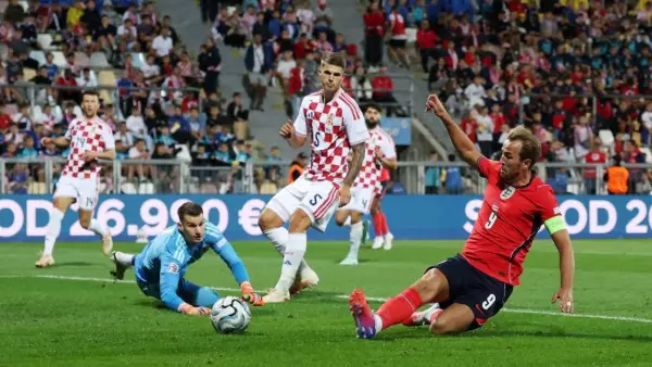Aksi Harry Kane saat membela Inggris menghadapi Kroasia di UEFA Nations League 2026/2027. (Sumber: web/reuteus.com)