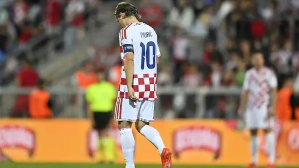 Luka Modric kecewa saat Kroasia dikalahkan Inggris 7-0 di UEFA Nations League 2026/2027 (Sumber: web/espn.com)
