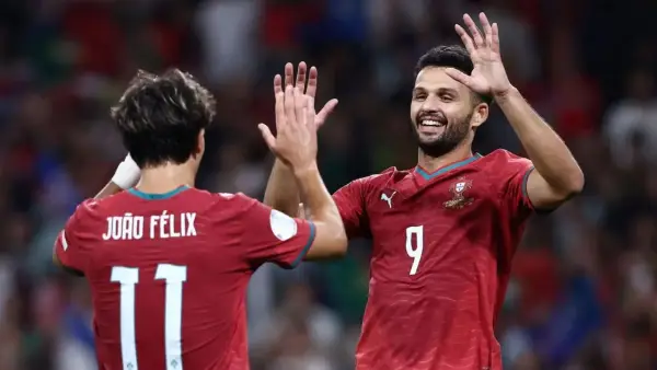 Aksi Goncalo Ramos saat menjadi penentu kemenangan Portugal menghadapi Norwegia di UEFA Nations League 2026/2027. (Sumber: web/reuteus.com)