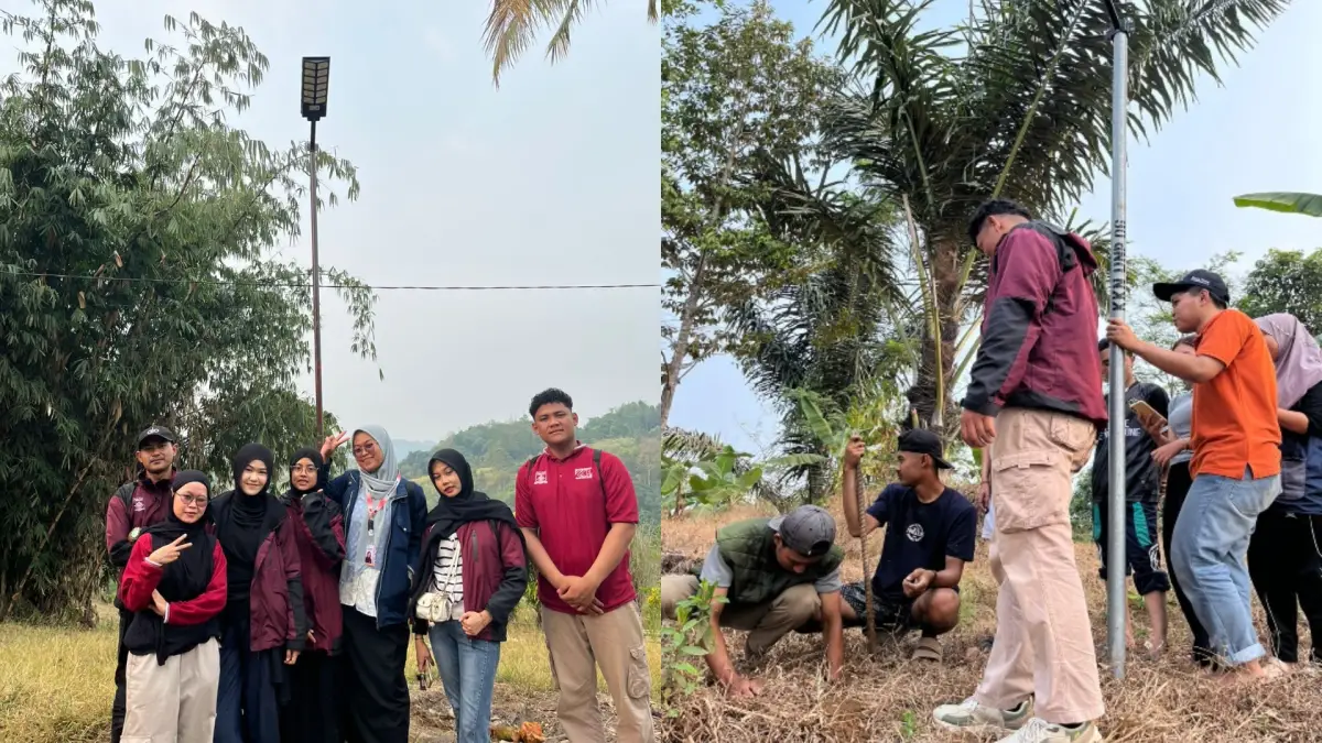 Solusi Penerangan di Desa Bumisari, Mahasiswa KKN Nusa Putra Pasang Lampu Jalan Tenaga Surya