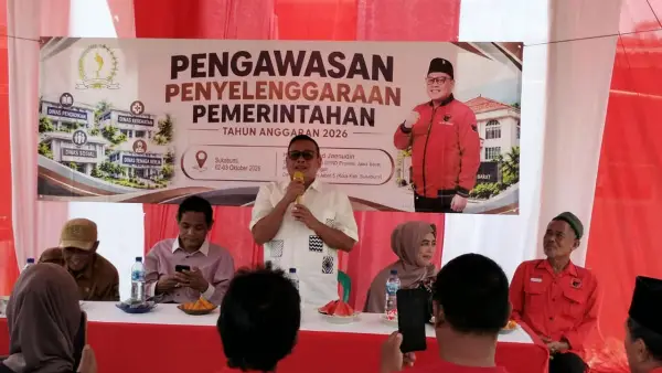 Anggota DPRD Jawa Barat, Muhammad Jaenudin, saat kegiatan pengawasan penyelenggaraan pemerintahan di Desa Cibodas, Kec. Bojonggenteng Kab. Sukabumi, Senin (5/10/2026) | Foto : Tim Adc