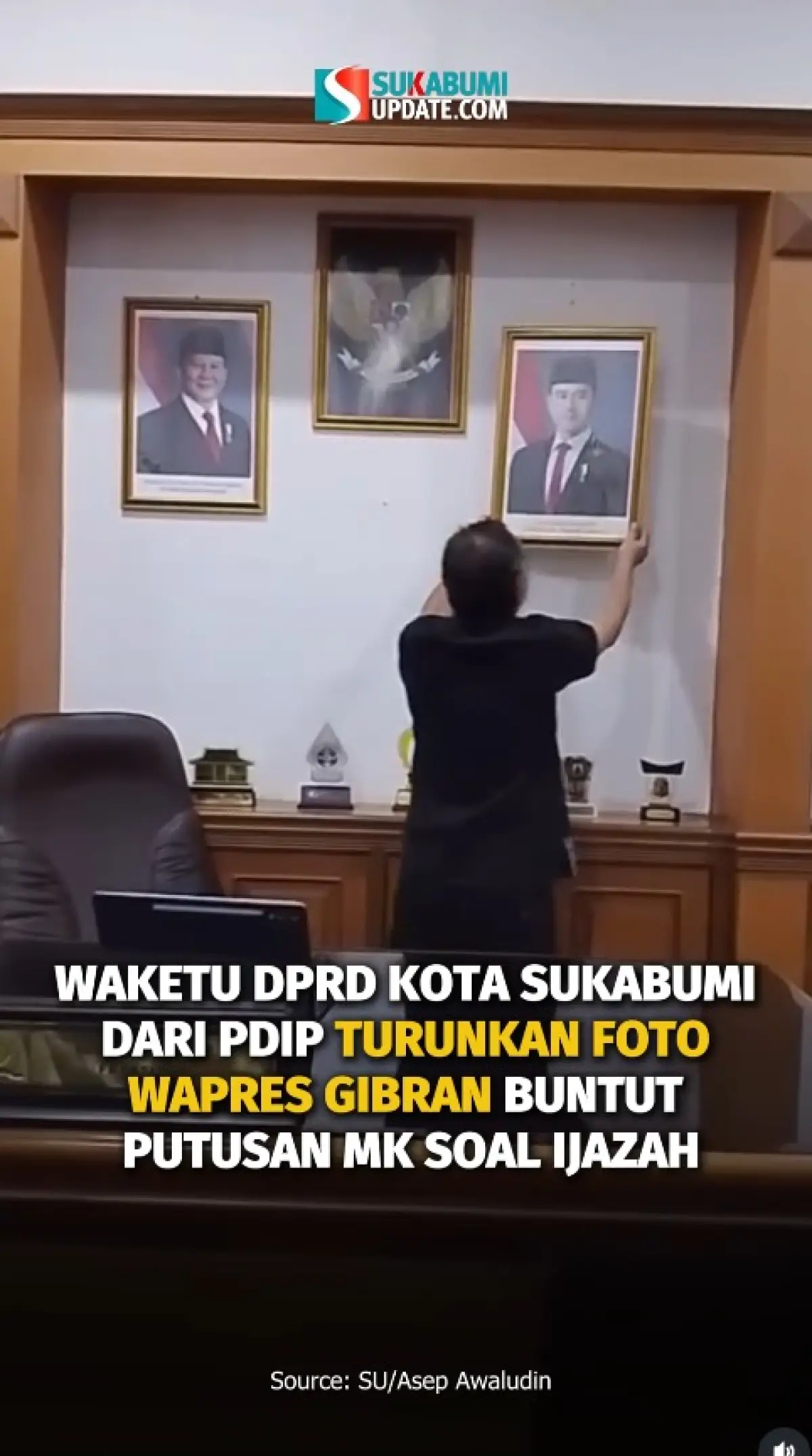 Waketu DPRD Kota Sukabumi dari PDIP Turunkan Foto Wapres Gibran Buntut Putusan MK soal Ijazah