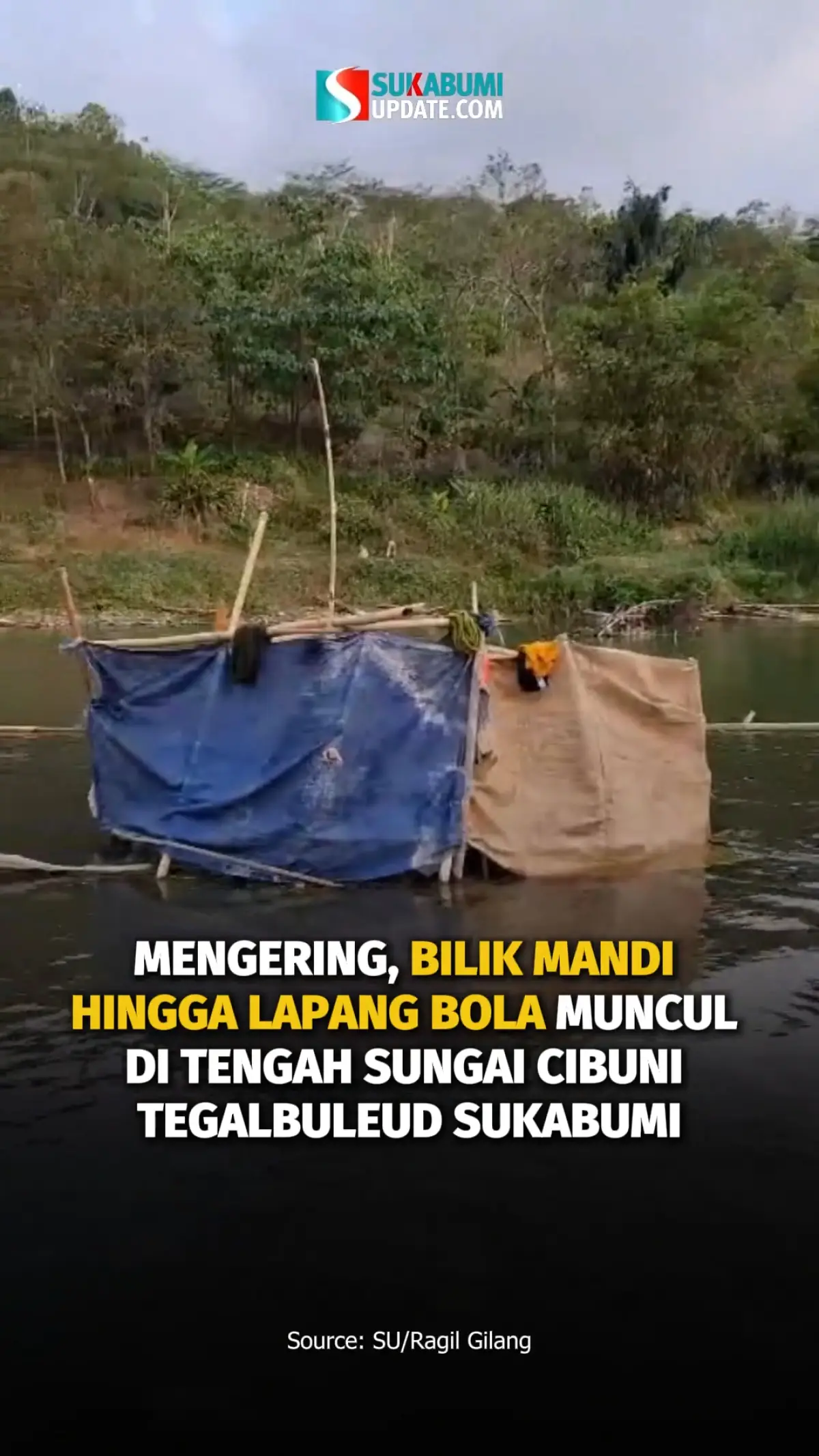 Mengering, Bilik Mandi Hingga Lapang Bola Muncul Di Tengah Sungai Cibuni Tegalbuleud Sukabumi