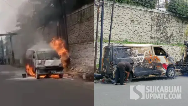 Mobil Daihatsu Gran Max yang terbakar di depan RSU Hermina Sukaraja Sukabumi, Senin (12/10/2026) pagi. (Sumber : Istimewa)