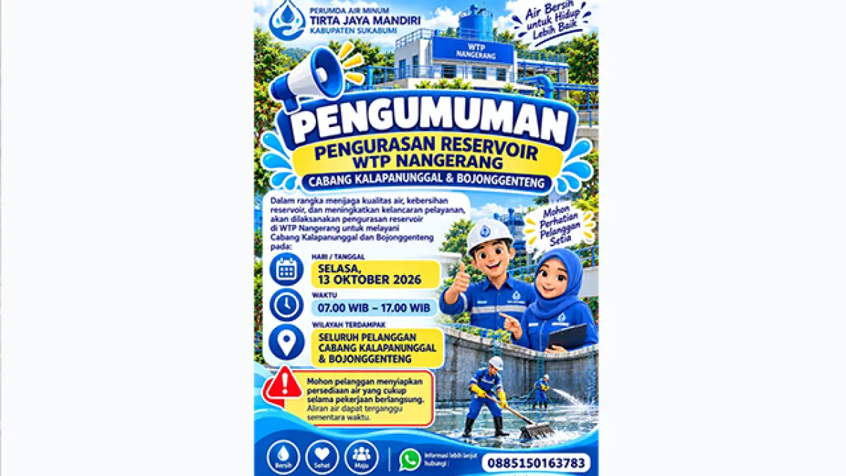 Pemeliharaan Reservoir Perumdam TJM, Pasokan Air di Kalapanunggal dan Bojonggenteng Terdampak.