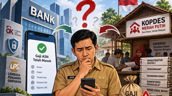 Ilustrasi - Gaji ASN lewat Koperasi Desa (Kopdes) Merah Putih? Sekilas terdengar menarik, tetapi benarkah langkah ini solusi yang tepat? (Sumber : AI/Copilot).