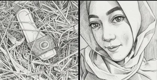 Ilustrasi AI. Sandal dan foto identitas mayat perempuan di Ciemas Kabupaten Sukabumi (Sumber: dokpol) (Sumber : gemini (warganet))