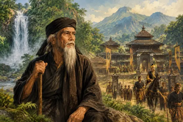 Ilustrasi Ai - Curug Cijampang tak hanya menyuguhkan panorama air terjun yang memikat, tetapi juga menyimpan cerita lokal yang menarik untuk ditelusuri, salah satunya cerita Eyang Jampang Manggung (Sumber : AI chatGPT)