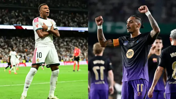 Ketajaman Kylian Mbappe dan Raphinha akan menjadi penentu hasil akhir laga Barcelona vs Real Madrid di La Liga. (Sumber: web/reuteus.com)