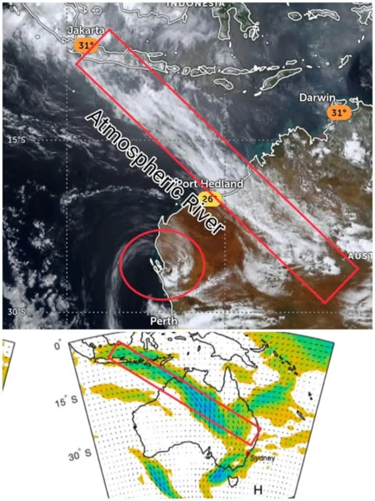 Fenomena Atmospheric River yang membentang dari daratan Australia sampai ke wilayah Indonesia