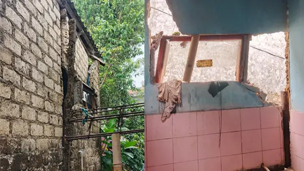 Rumah milik warga di Kampung Pasirdotin, Desa Pasirdoton, Kecamatan Cidahu, Kabupaten Sukabumi, mengalami kerusakan akibat tanah amblas, Kamis (29/10/2026). (Sumber : P2BK Cidahu).