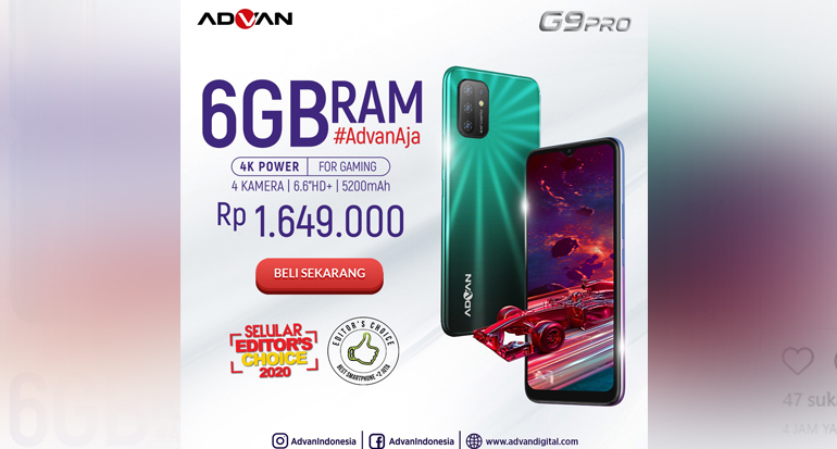 G9 Pro! RAM Besar Harga Rp 1,6 Jutaan, Ini Lokasi Advan Patner Store di Sukabumi