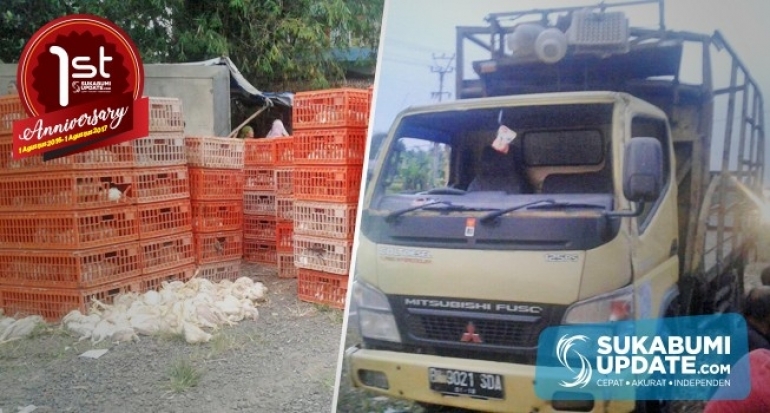 Truk Bermuatan Ayam Terguling di Jalan Lingkar Selatan Kota Sukabumi