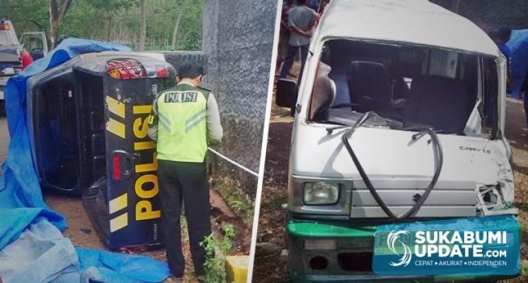 Mobil Polisi Hantam Angkot di Sukaharja Kabupaten Sukabumi