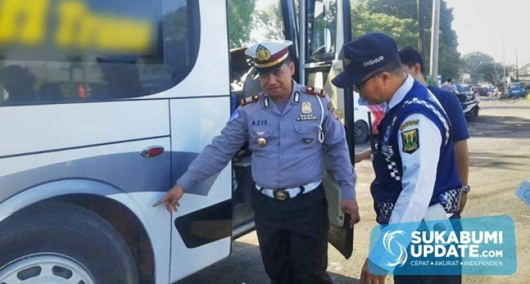 Tilang Puluhan Truk dan Cek Kelaikan Bus Wisata, Opsgab Cicurug Kabupaten Sukabumi