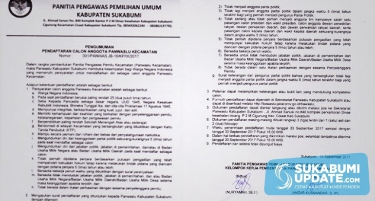 Ingin Jadi Anggota Panwascam di Kabupaten Sukabumi, Ini Syaratnya