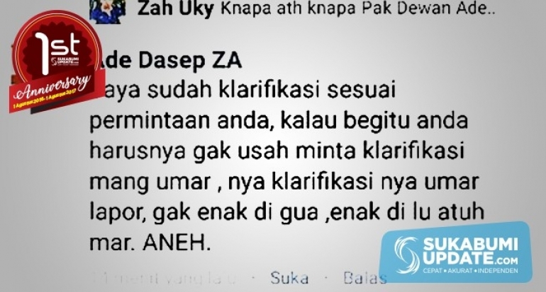 Sebut Akun Arjuna Petiga, Anggota F-Gerindra DPRD Kabupaten Sukabumi: Saya Tak Gentar